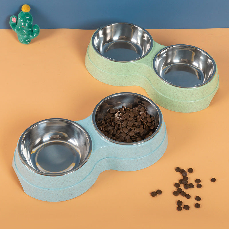 Double Pet Bowls Dog Food Water Feeder Stainless Steel