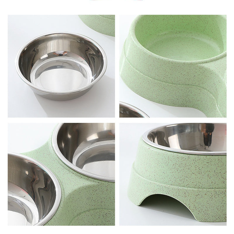 Double Pet Bowls Dog Food Water Feeder Stainless Steel