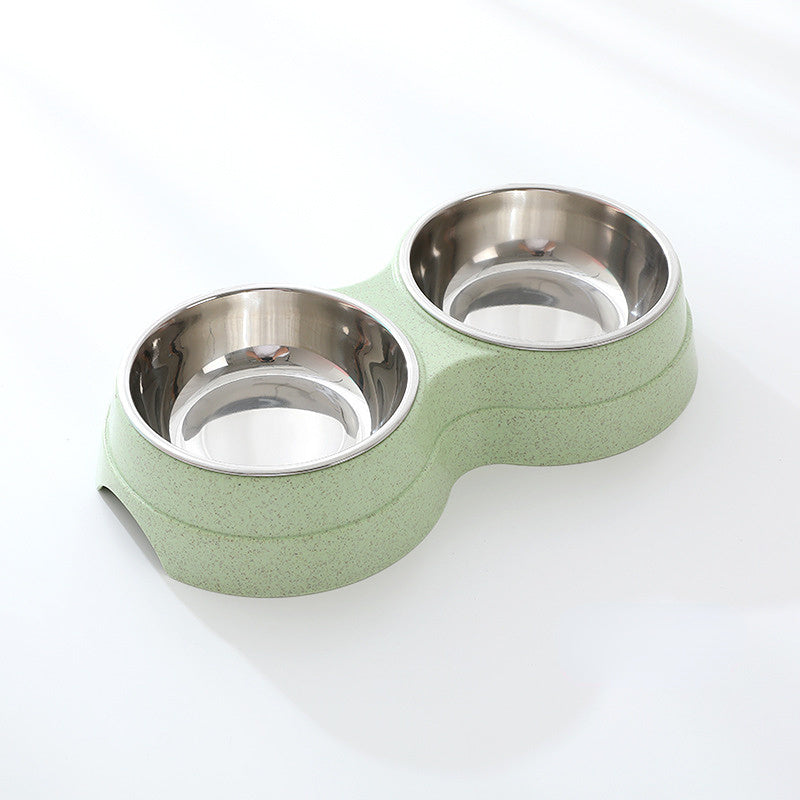 Double Pet Bowls Dog Food Water Feeder Stainless Steel