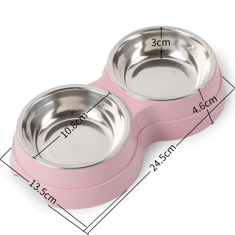 Double Pet Bowls Dog Food Water Feeder Stainless Steel