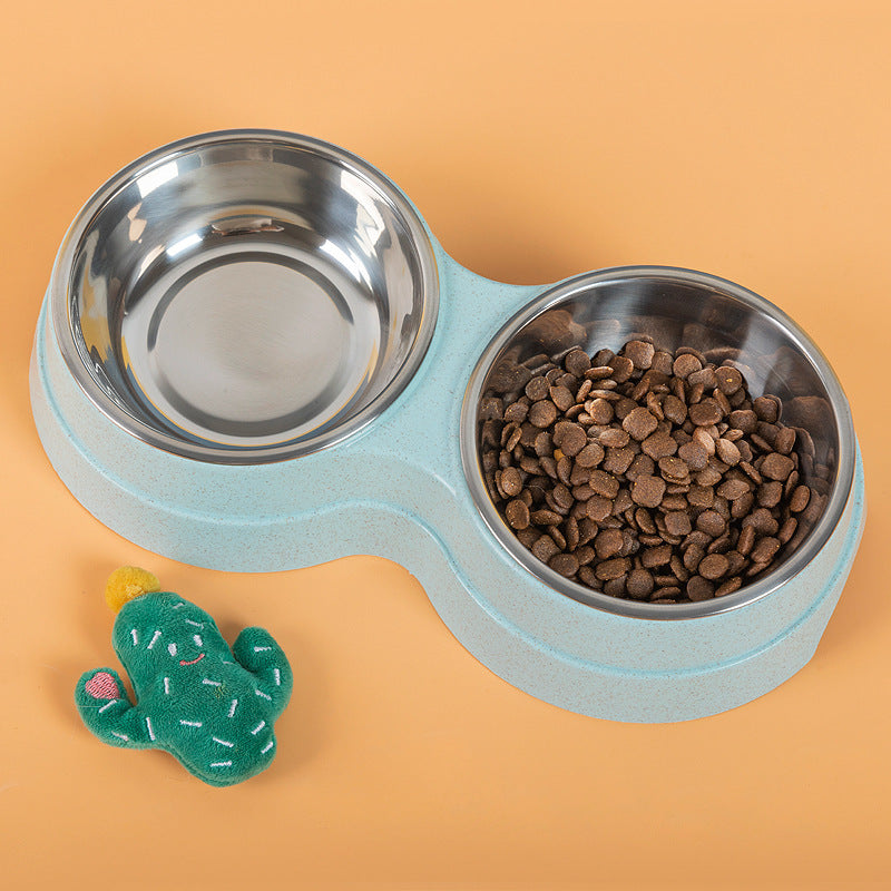 Double Pet Bowls Dog Food Water Feeder Stainless Steel